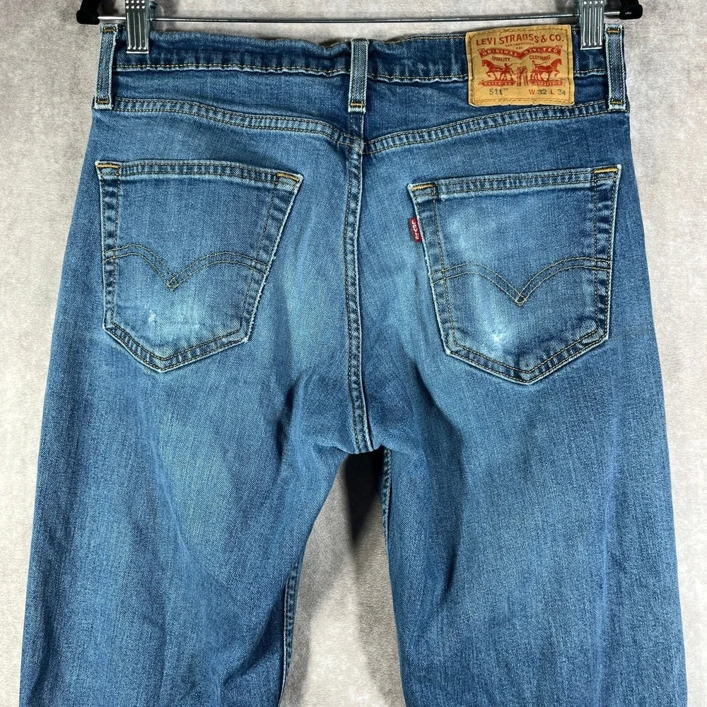Levi's 511 Jeans Mens Size 32X34 Blue Medium Wash Denim Straight Leg‎ Everyday